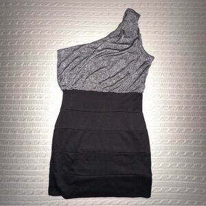 indie sleaze club dress bandage and one shoulder metallic